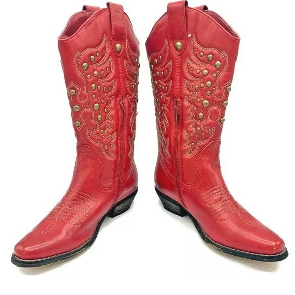Lime Light Vtg Red Embroidery Studded Cowboy Boots Rare - Picture 2 of 12
